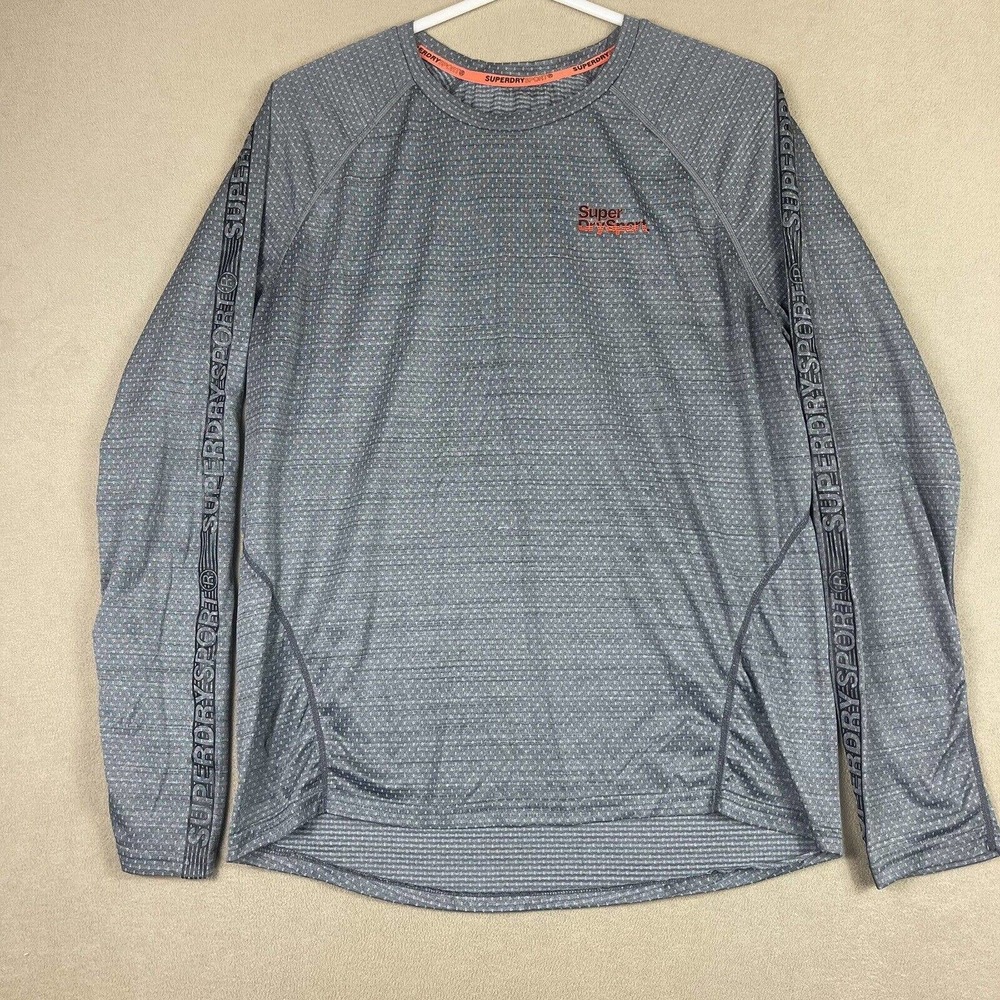 Superdry Sport Mens L Gray Stretch Lightweight Athletic Long Sleeve Gym Shirt